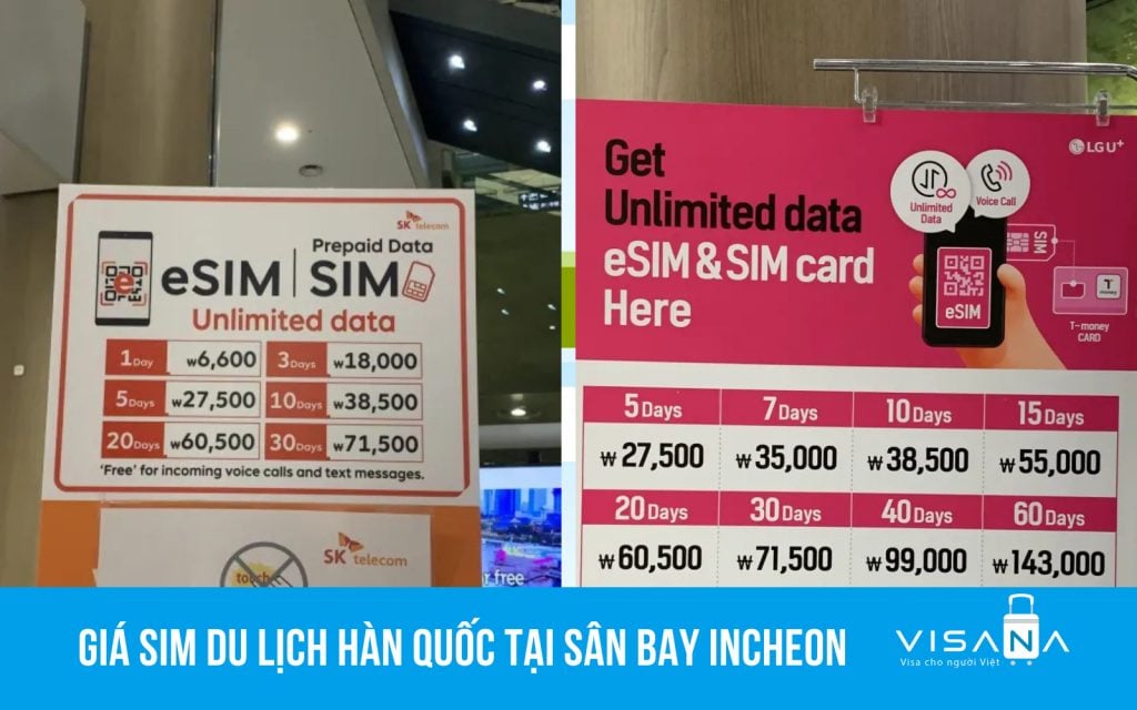 So sánh giá sim và lưu lượng data sim vv888 Hàn QUốc của 2 nhà mạng SK Telecom và LG U+