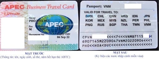 Mặt sau thẻ APEC nêu rõ những nước được miễn vv88win