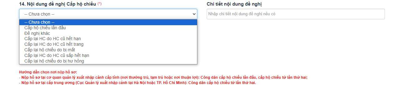 Chọn nội dung đề nghị